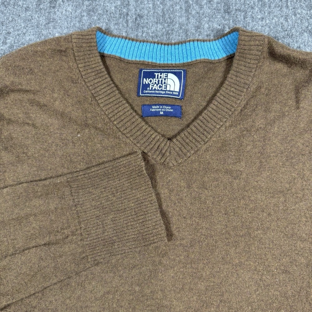 The North Face Men's M Brown V-Neck Sweater Wool Cotton Blend